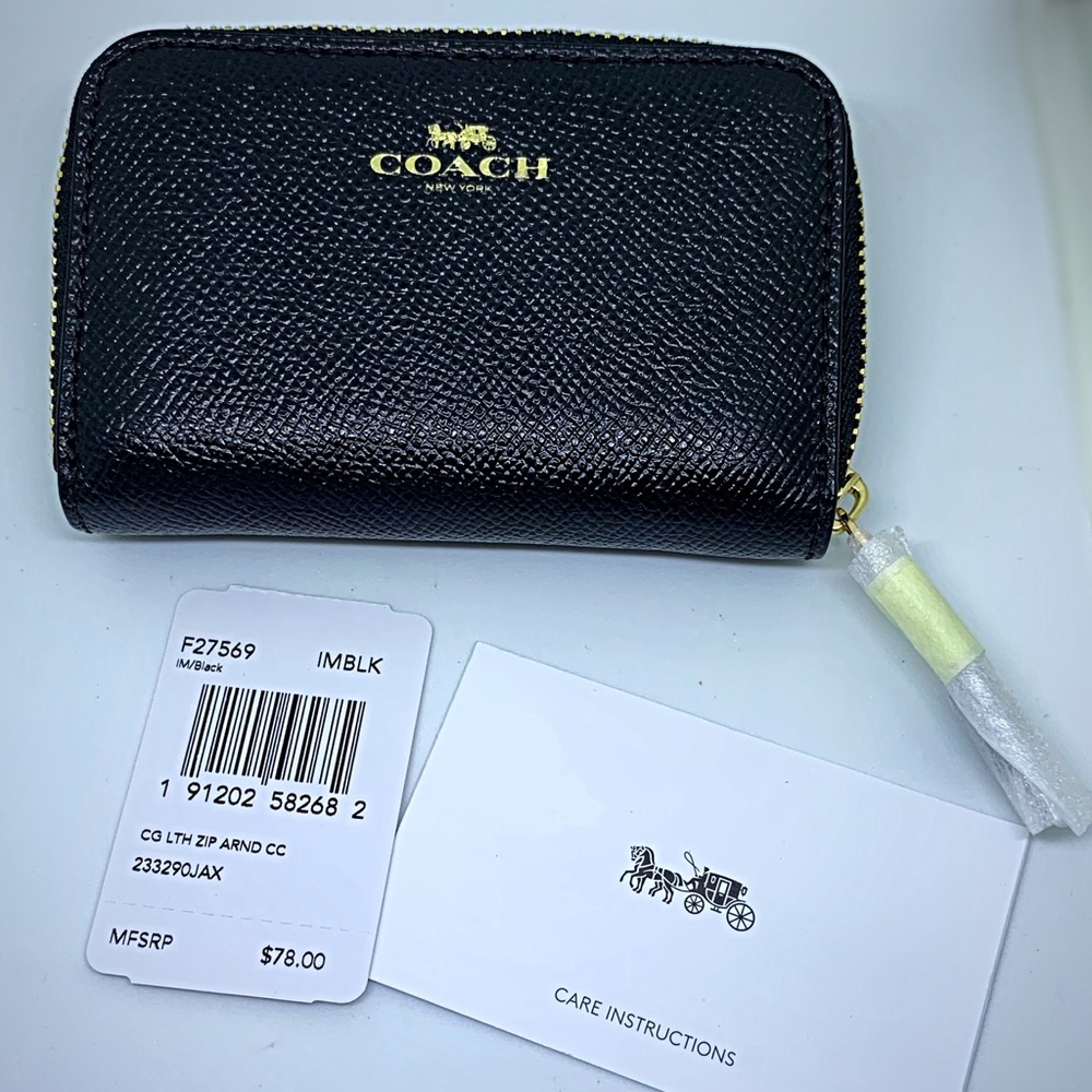 Coach leather zip around coin wallet